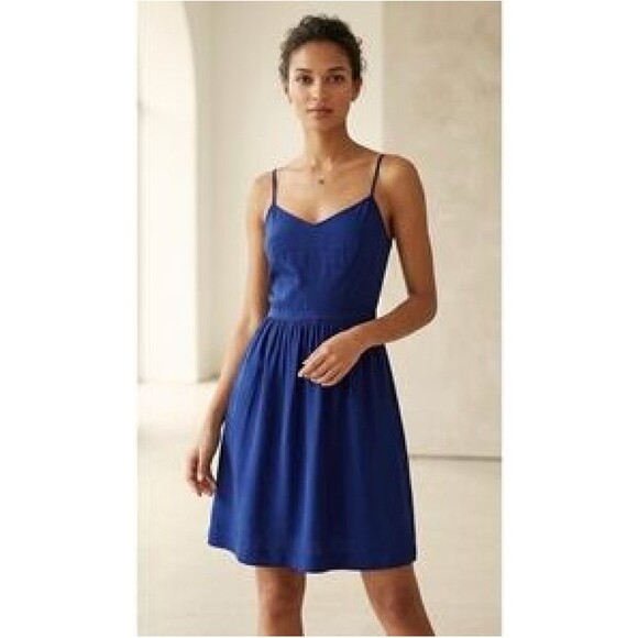 J.CREW Dresses & Skirts - J Crew Dress Womens Sleeveless Fit & Flare Lined Pockets Adjustable Strap Blue 4